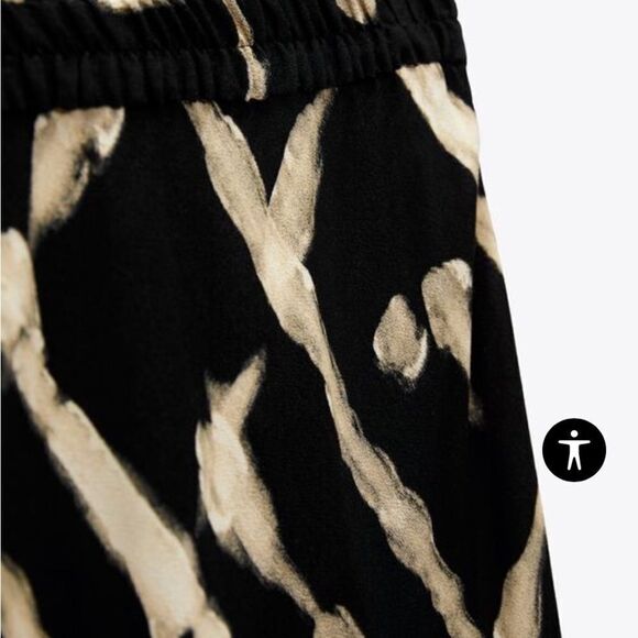ZARA PRINTED FLOWING SKIRT XS BLACK/CREAM NWT - Picture 2 of 8
